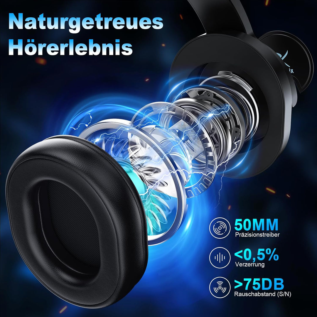 PG3 Gaming Headset Wireless für PS4, PS5, PC, Mac, Switch, 48H 2.4GHz Gaming Headset mit Noise Cance