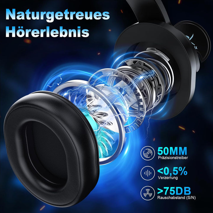 PG3 Gaming Headset Wireless für PS4, PS5, PC, Mac, Switch, 48H 2.4GHz Gaming Headset mit Noise Cance
