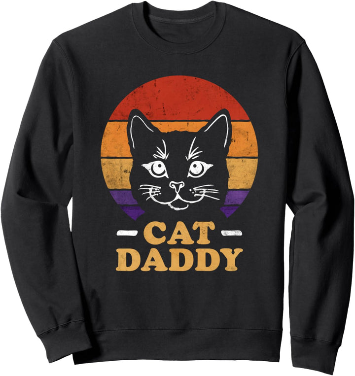 Vintage Cat Daddy Retro 80s Distressed Funny Cat Father Sweatshirt
