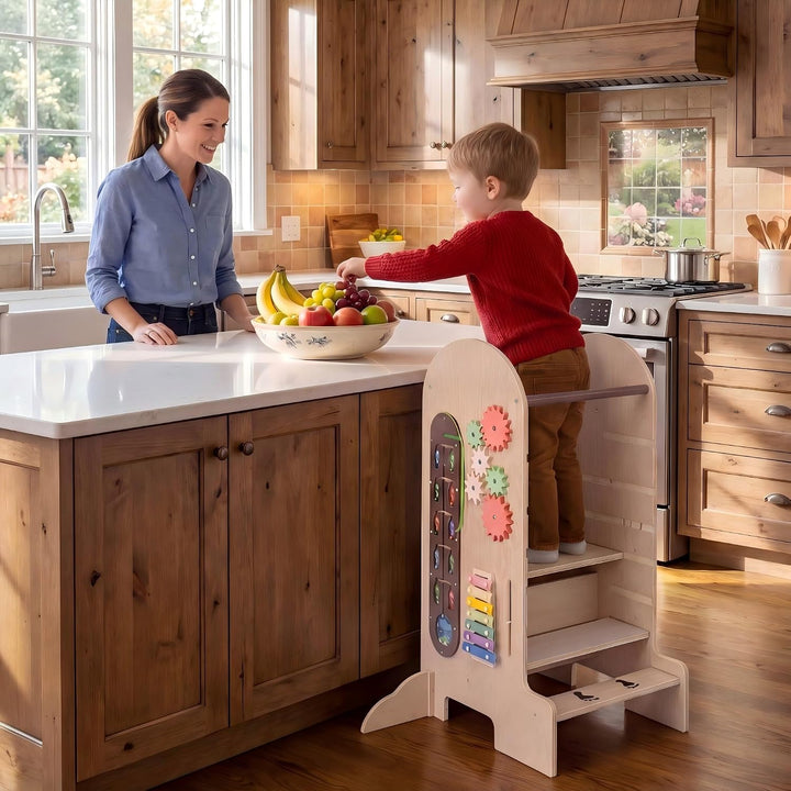 DREAMADE 4 in 1 Lernturm mit Rutsche, Trittleiter mit 3 verstellbaren Höhen | Tritthocker Montessori
