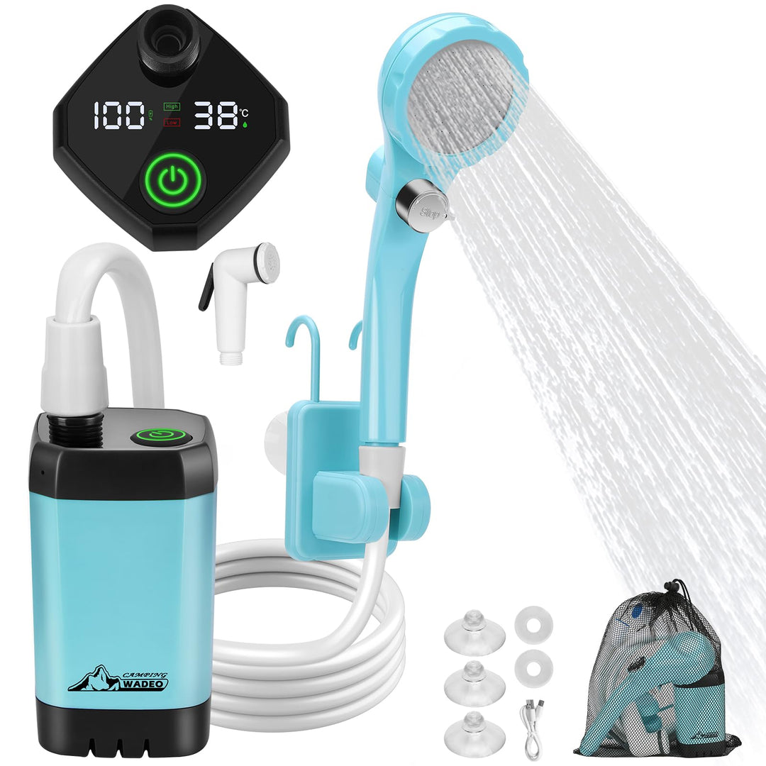 WADEO Tragbare Campingdusche Akku mit Pumpe, Camping Dusche mit wiederaufladbarem Akku [6000-8000mAh
