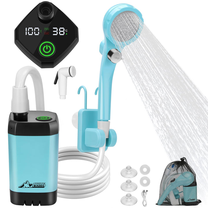 WADEO Tragbare Campingdusche Akku mit Pumpe, Camping Dusche mit wiederaufladbarem Akku [6000-8000mAh