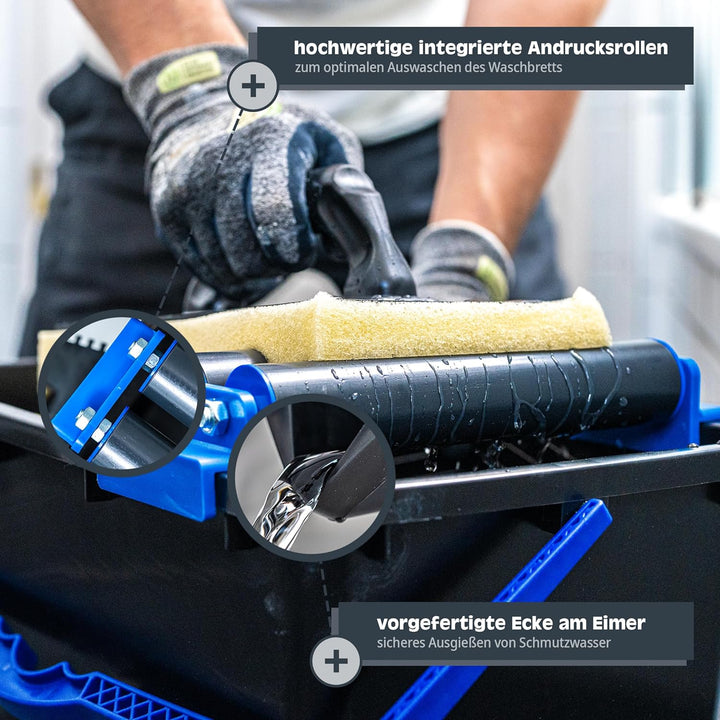 HELPMATE Fliesenwaschset 7-teilig 18 Liter Kunststoff Eimer, Doppelrollenaufsatz, Fliesenwaschbrett,