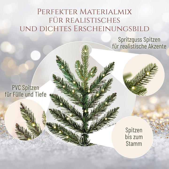 Premium Weihnachtsbaum künstlich mit Beleuchtung 180cm - TESTSIEGER - Naturgetreu, dichte Zweige, LE
