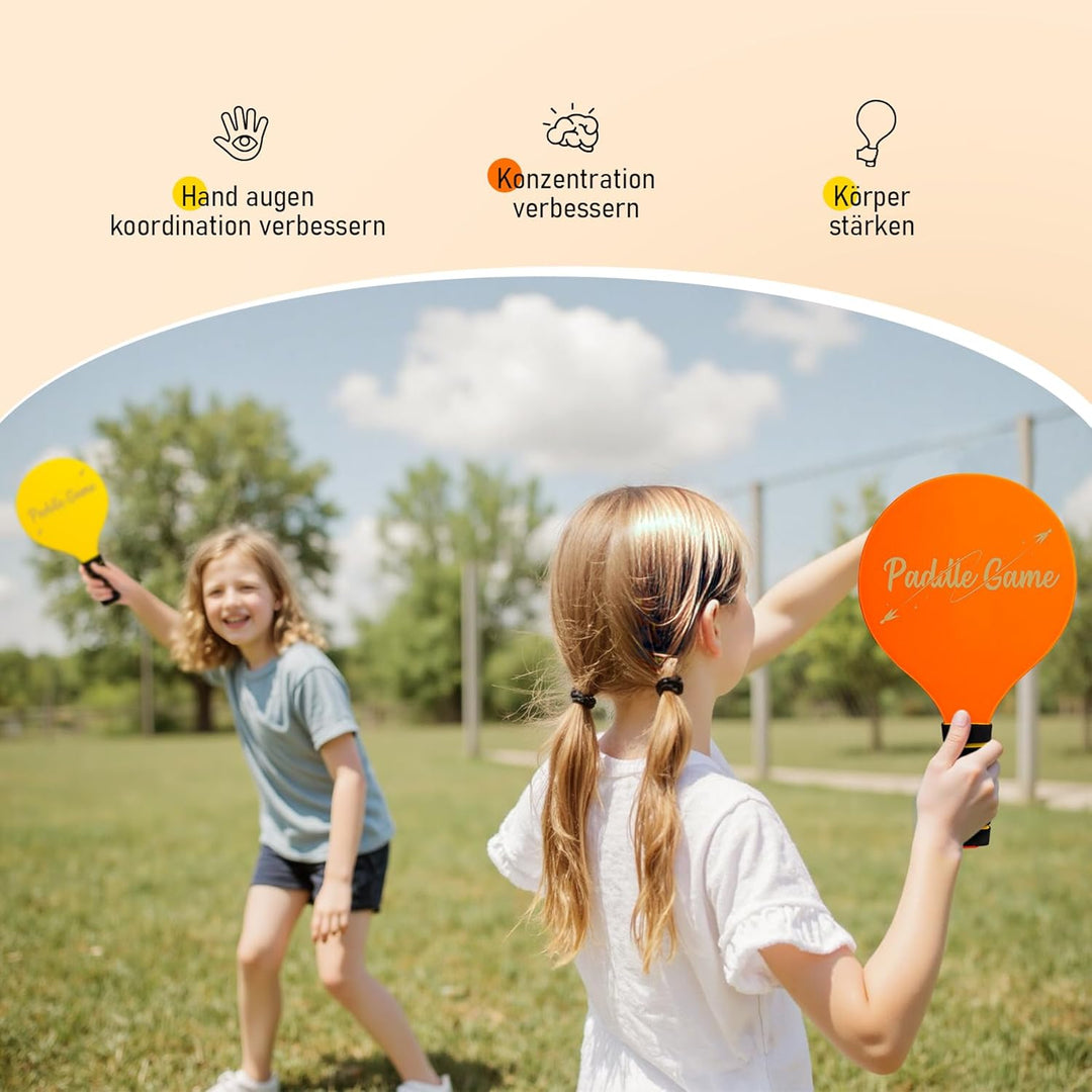 INPODAK Beach Ball Spiel Set,Strandball Schlägerset für Kinder,2 Schläger, 4 Federbälle, 2 Bälle,Pad
