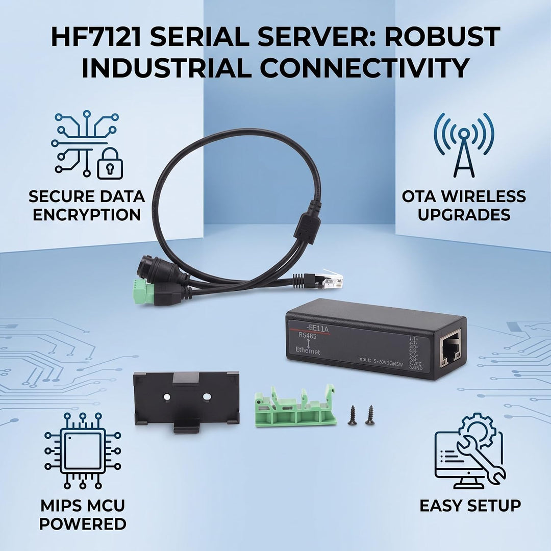 Fafeicy HF7121 RS485 Serial Server Kommunikationsmodul, Ethernet Serial Server, mit 5-36 VDC, für Et