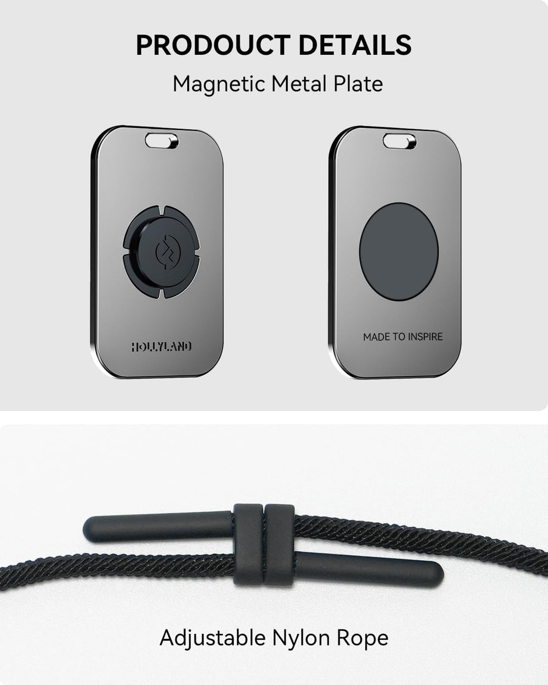 Hollyland Verstellbares langes Umhängeband mit magnetischer Metallplatte für Hollyland Lark Max Lava