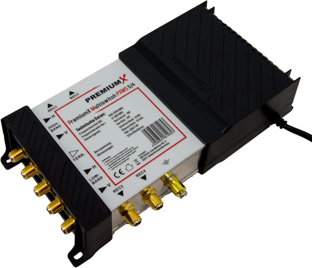Premium X PXMS 5/4 Multischalter mit Netzteil Multiswitch 1 SAT für 4 Teilnehmer Satverteiler Digita