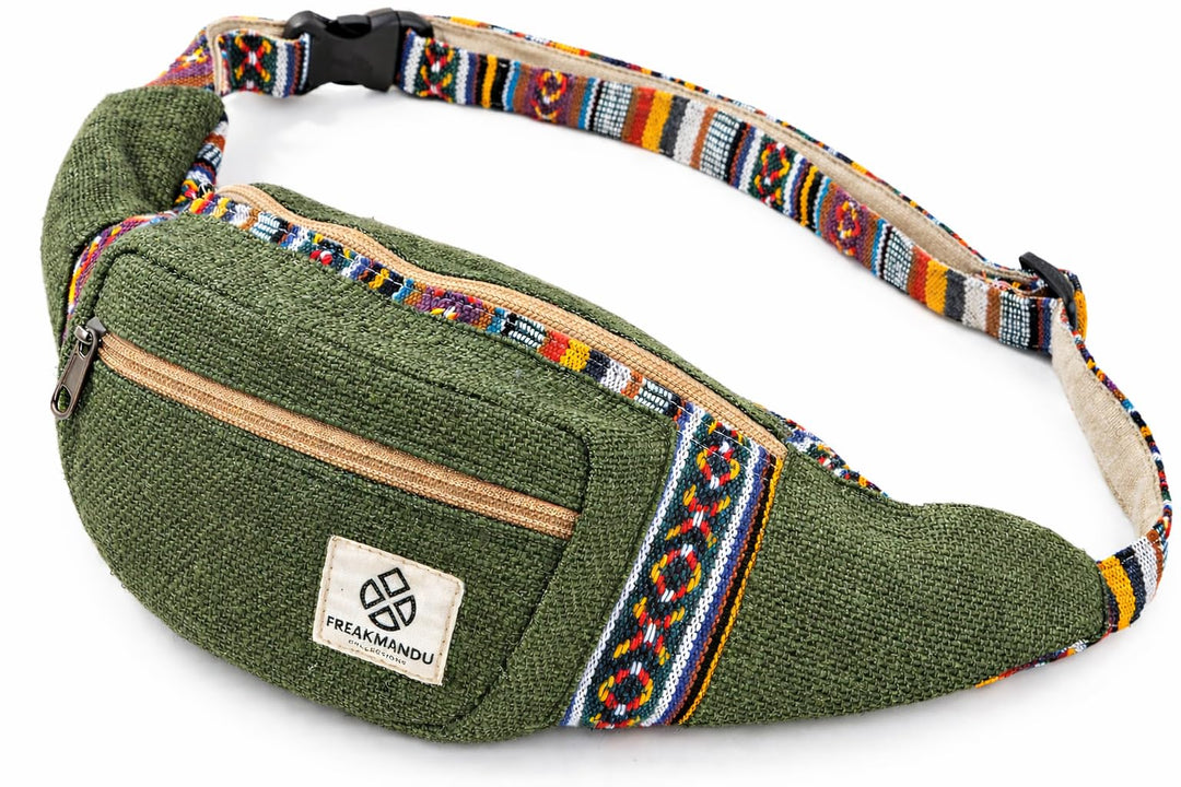 Freakmandu Unisex Hanf Gürteltasche – Fanny Packs, Hüftgürteltasche zum Umhängen, Boho Hippie Stil,