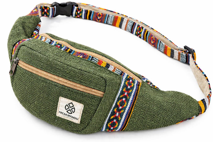 Freakmandu Unisex Hanf Gürteltasche – Fanny Packs, Hüftgürteltasche zum Umhängen, Boho Hippie Stil,