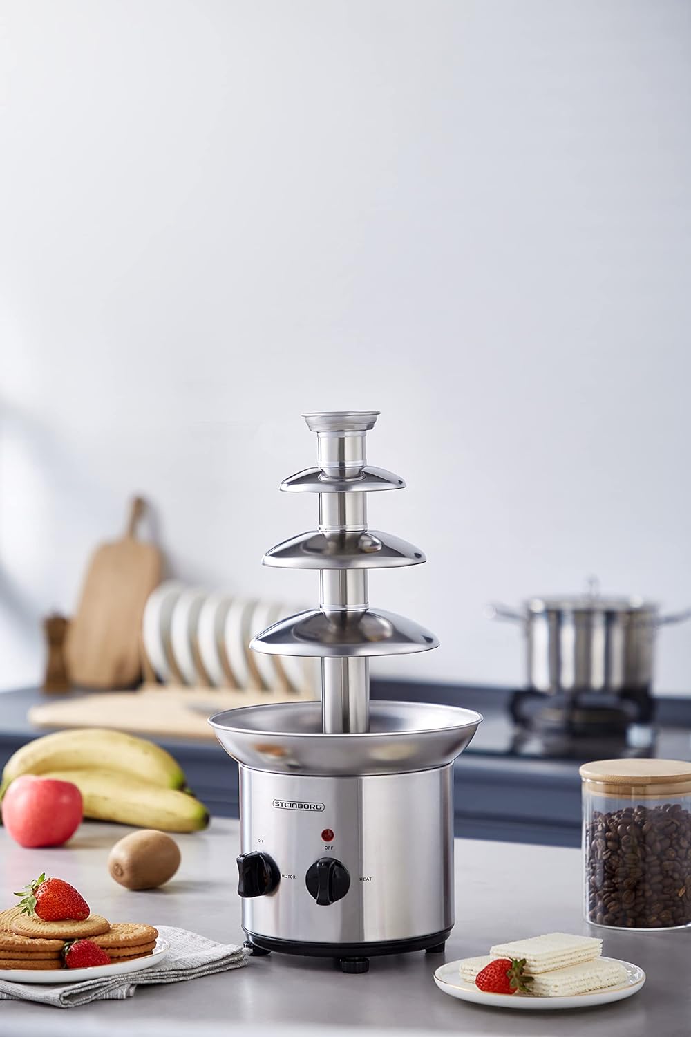 Schokoladenbrunnen | 170 Watt | 1250 g | Hochwertiger und langlebiger Edelstahl | 4 stufig | Hitzefe