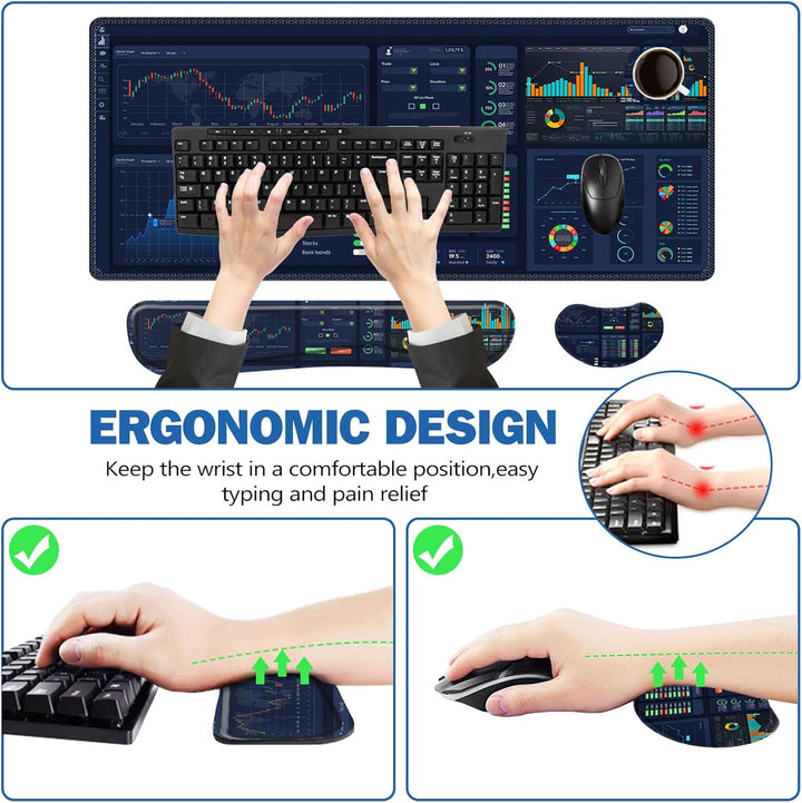 ToLuLu Erweitertes Gaming-Mauspad, Memory-Schaum, ergonomische Tastatur-Maus-Handgelenkauflage, gros