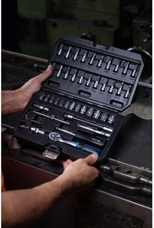 Högert Technik Werkzeugsatz 46-tlg., Steckschlüssel- und Bitsatz 1/4", CRV-Stahl, Gabel-Ring-Schlüss