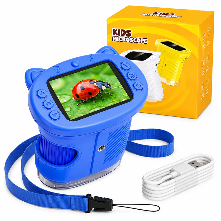 Mikroskop für Kinder, 1000X 4K Digitales Mini-Mikroskop mit 2,4″ IPS-Display, 8 LED Licht, USB-aufla