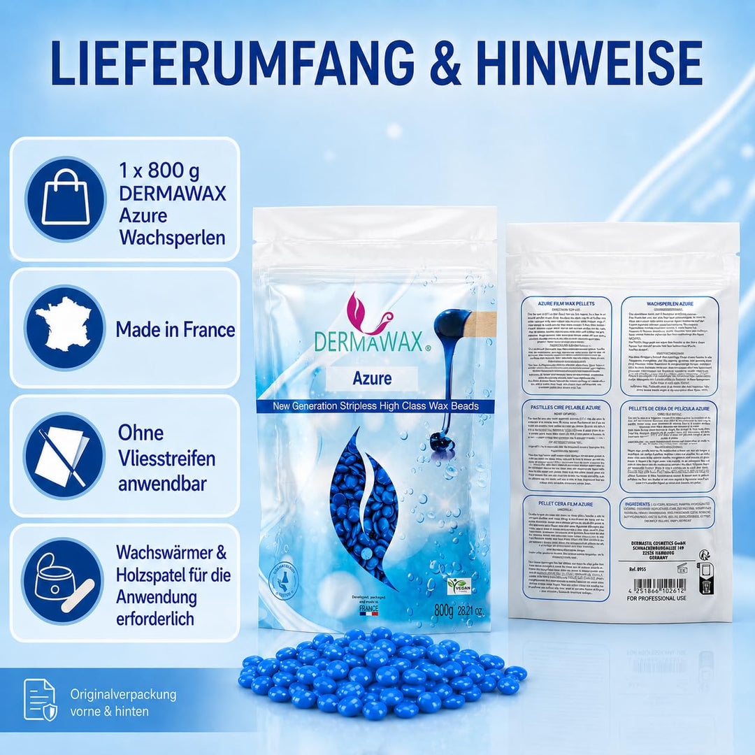 Dermawax 800 Gramm Azure Vegan Waxing Perlen zur Haarentfernung Intimbereich Bikinizone Achseln Rück
