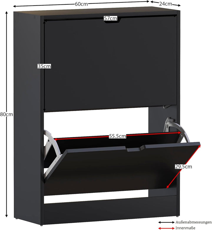 Vida Designs Schuhschrank mit 2 Schubladen, platzsparender Schuhschrank mit 2 Klappschubladen, für F