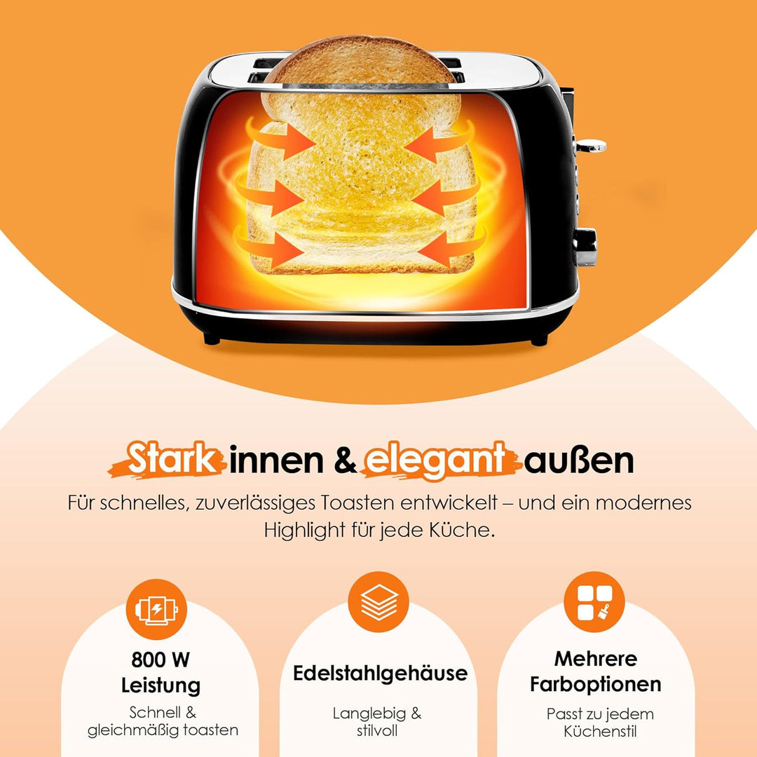Fab by Kitchen in the box Toaster 2 Scheiben, Retro Toaster aus Edelstahl mit breiten Schlitzen und