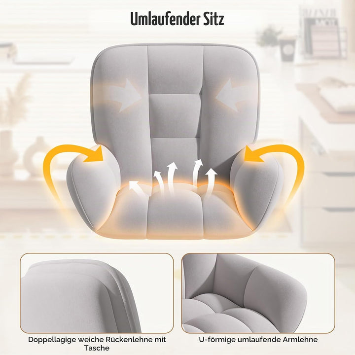 Homeoffice &amp; Schminkstuhl 2-in-1 Ergonomischer Samt Drehstuhl 360°, Höhenverstellbar für Arbeitszimm