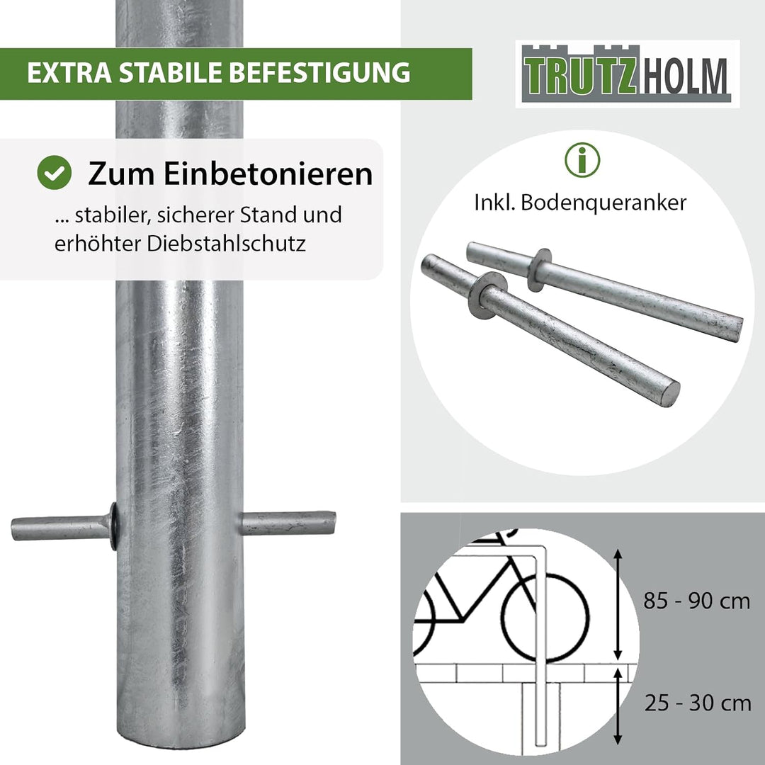 TRUTZHOLM 5x Fahrradanlehnbügel mit Knieholm 115x75 cm Stahl feuerverzinkt Ø 60 mm Anlehnbügel zum E