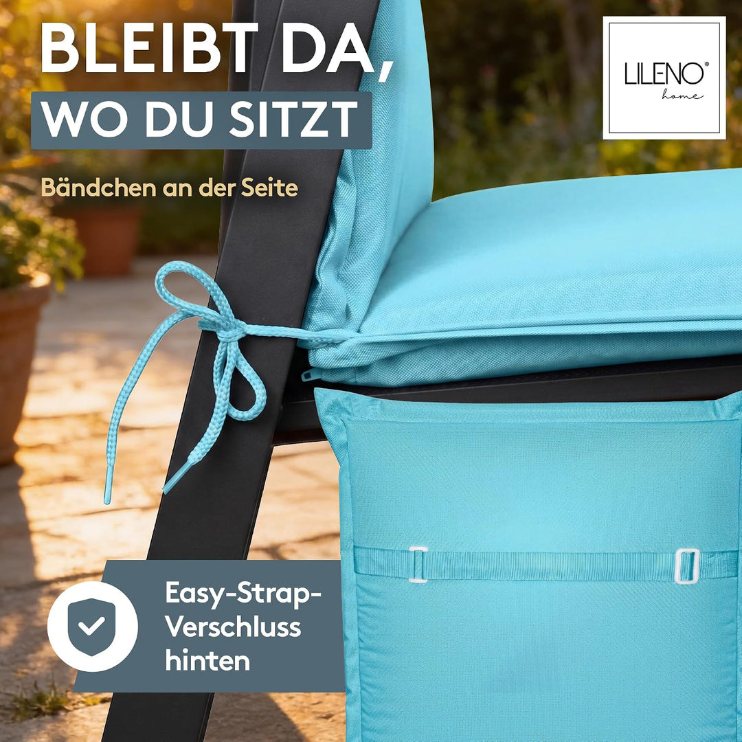 LILENO HOME Gartenstuhl Auflagen [2er Set - Niedriglehner] in Aqua - Bequeme Liegen als Sitzauflagen