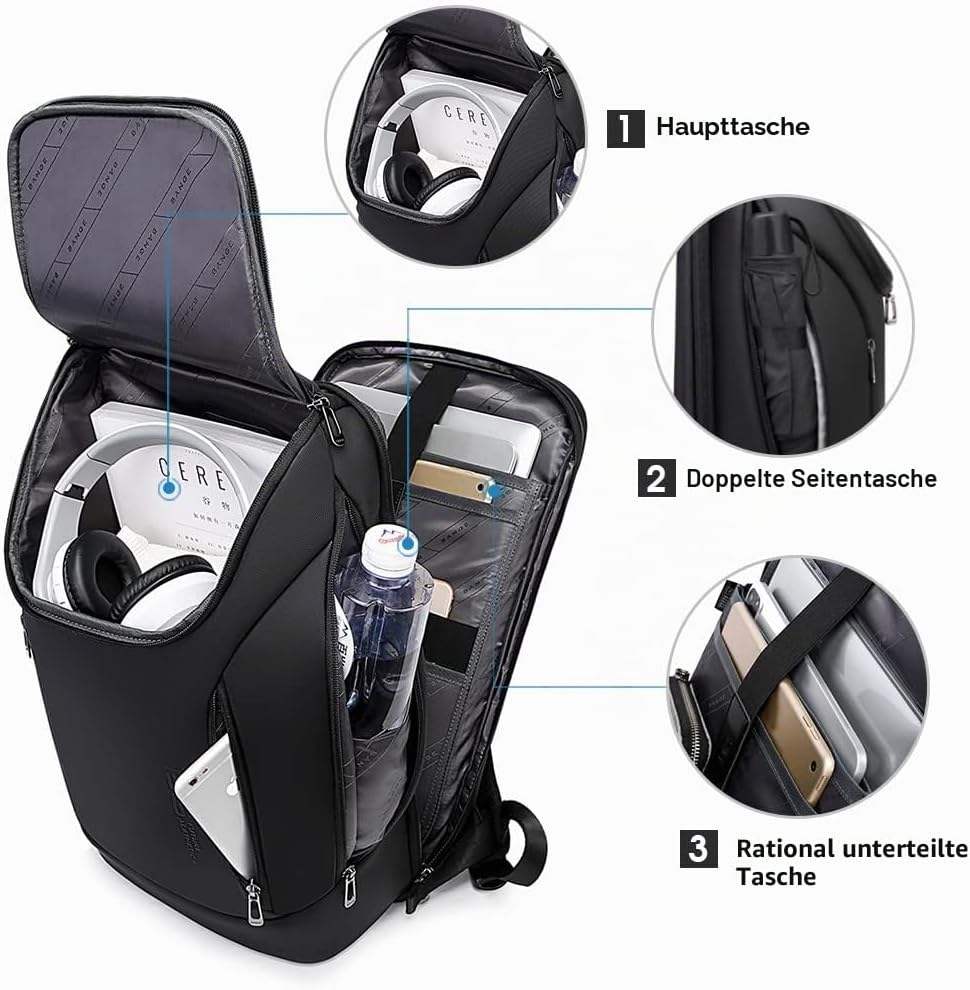 BANGE Business-Smart-Rucksack, wasserdicht, 39,6 cm (15,6 Zoll), Laptop-Rucksack mit USB-Ladeanschlu
