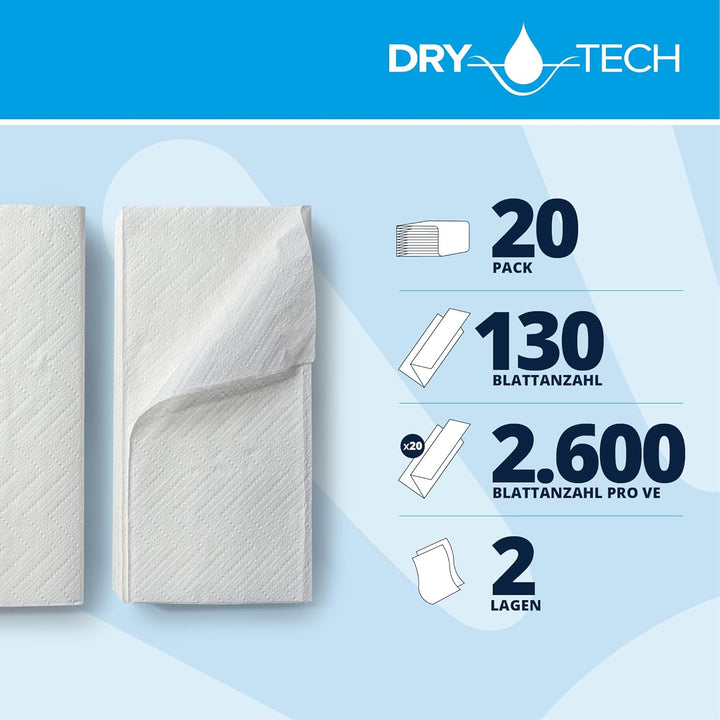 Papernet 407551 DRYTECH Z Falz Falthandtücher, Zellstoff, Wave Prägung, 2-Lagen, Weiss (VE 2600 Stue