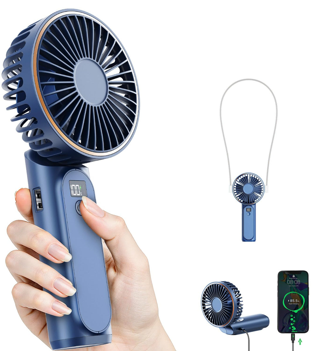 TUNISE Handventilator, Tragbar, Mini-Ventilator mit 4000mAh, 6 Geschwindigkeiten, LED-Display, 180°