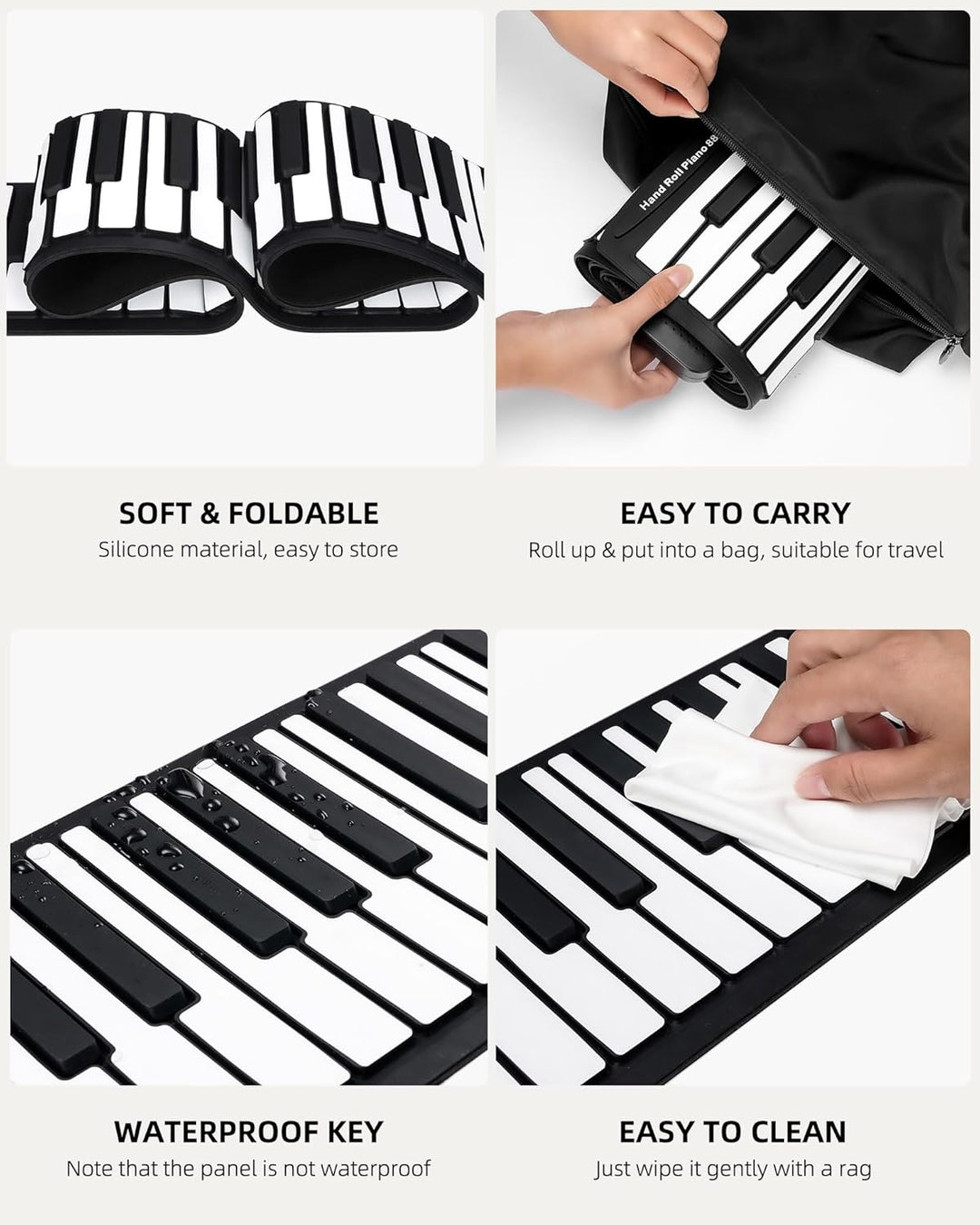 Aufrollbares Keyboard-Piano 88 Tasten, E Piano 88 Tasten für Anfänger, mit 14 Demo/128 Rhythmen/128
