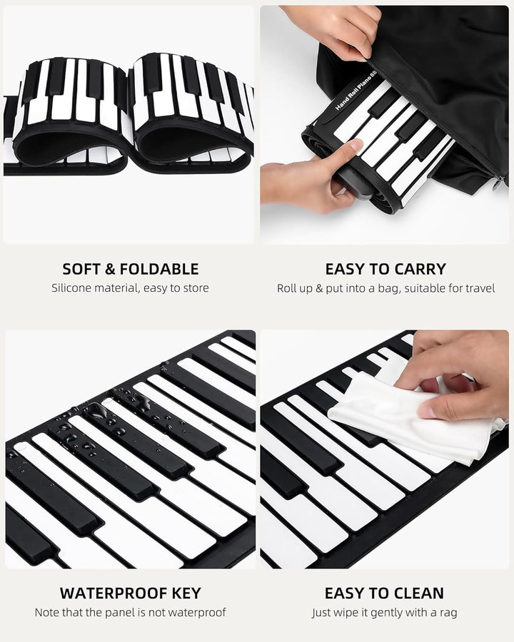 Aufrollbares Keyboard-Piano 88 Tasten, E Piano 88 Tasten für Anfänger, mit 14 Demo/128 Rhythmen/128