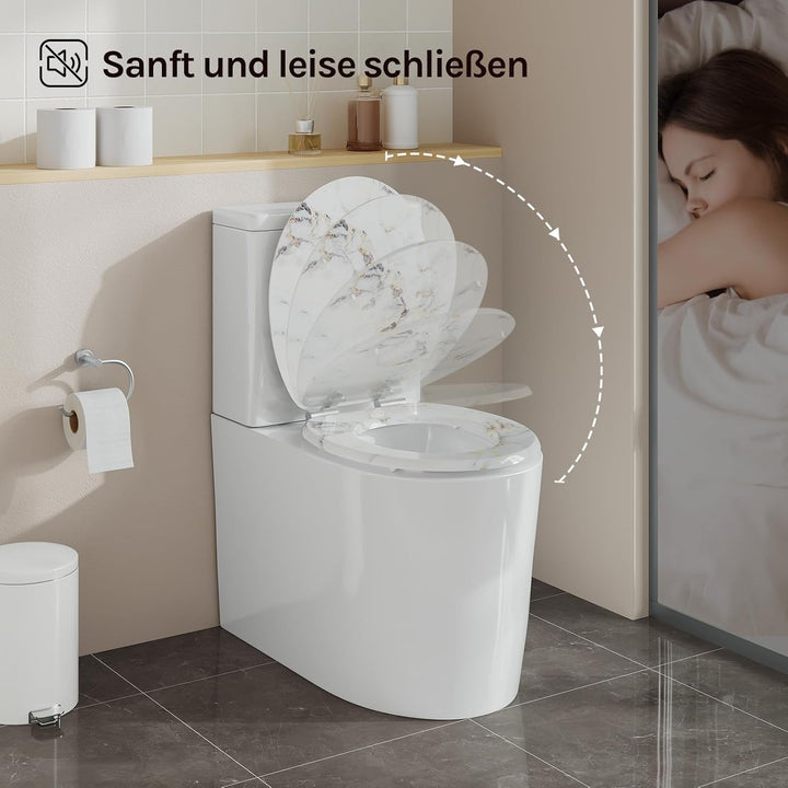 WOLTU Toilettendeckel mit Absenkautomatik Holz, Toilettensitz Klodeckel Klobrille WC Sitz O-Form mit