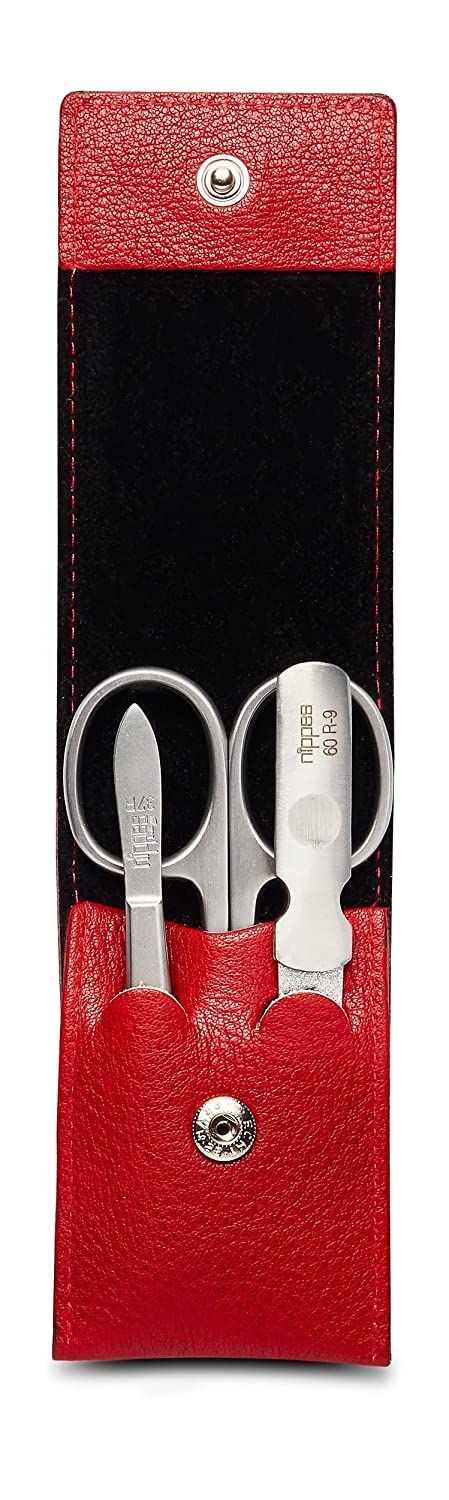 nippes Solingen Premium Line Maniküre Set Wild Red, 3-teilig, Edelstahl rost- und nickelfrei, Rindsl