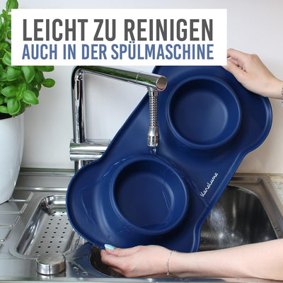 KaraLuna Napfunterlage aus Silikon mit Edelstahl Futternapf I Für Katzen & Hunde (400ml, Blau) Blau