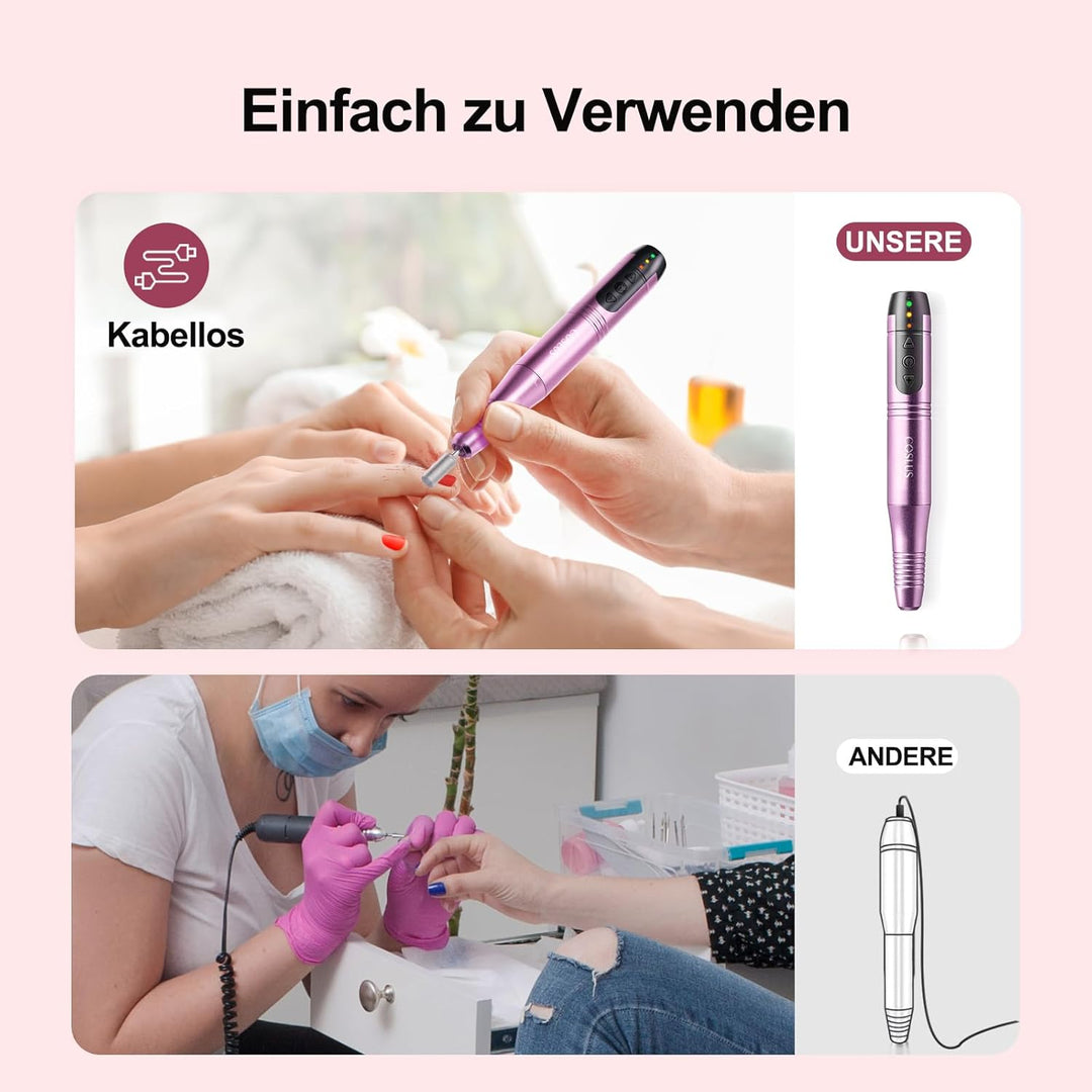 Kabellos Tragbar Elektrische Nagelfräser, 11 in 1 Profi Maniküre und Pediküreset, Elektrische Nagelf