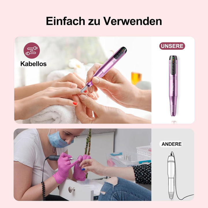 Kabellos Tragbar Elektrische Nagelfräser, 11 in 1 Profi Maniküre und Pediküreset, Elektrische Nagelf