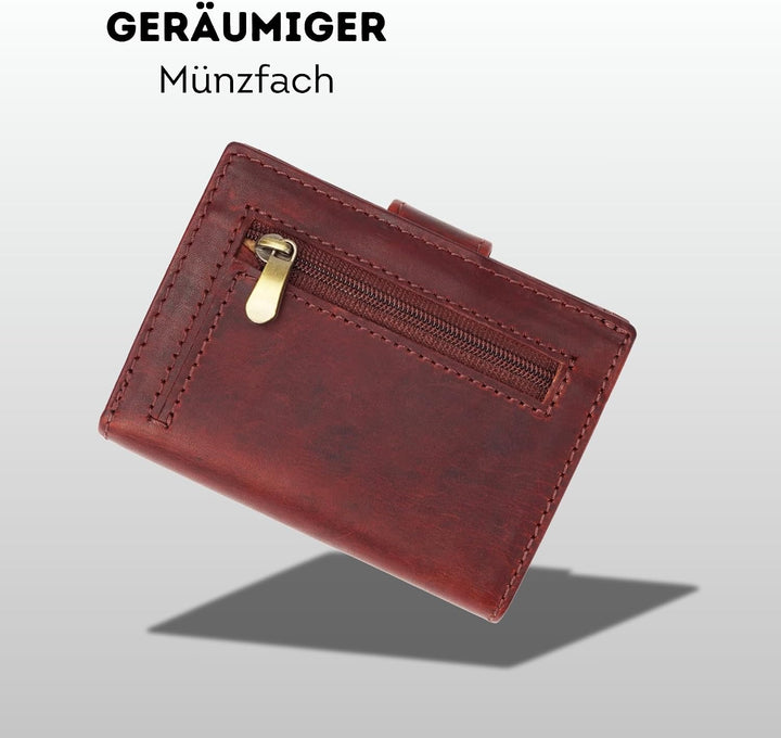 Slim Wallet Geldbeutel mit Münzfach und RFID-Schutz Rindleder Börse für Herren Mini Geldbörse NEU (B
