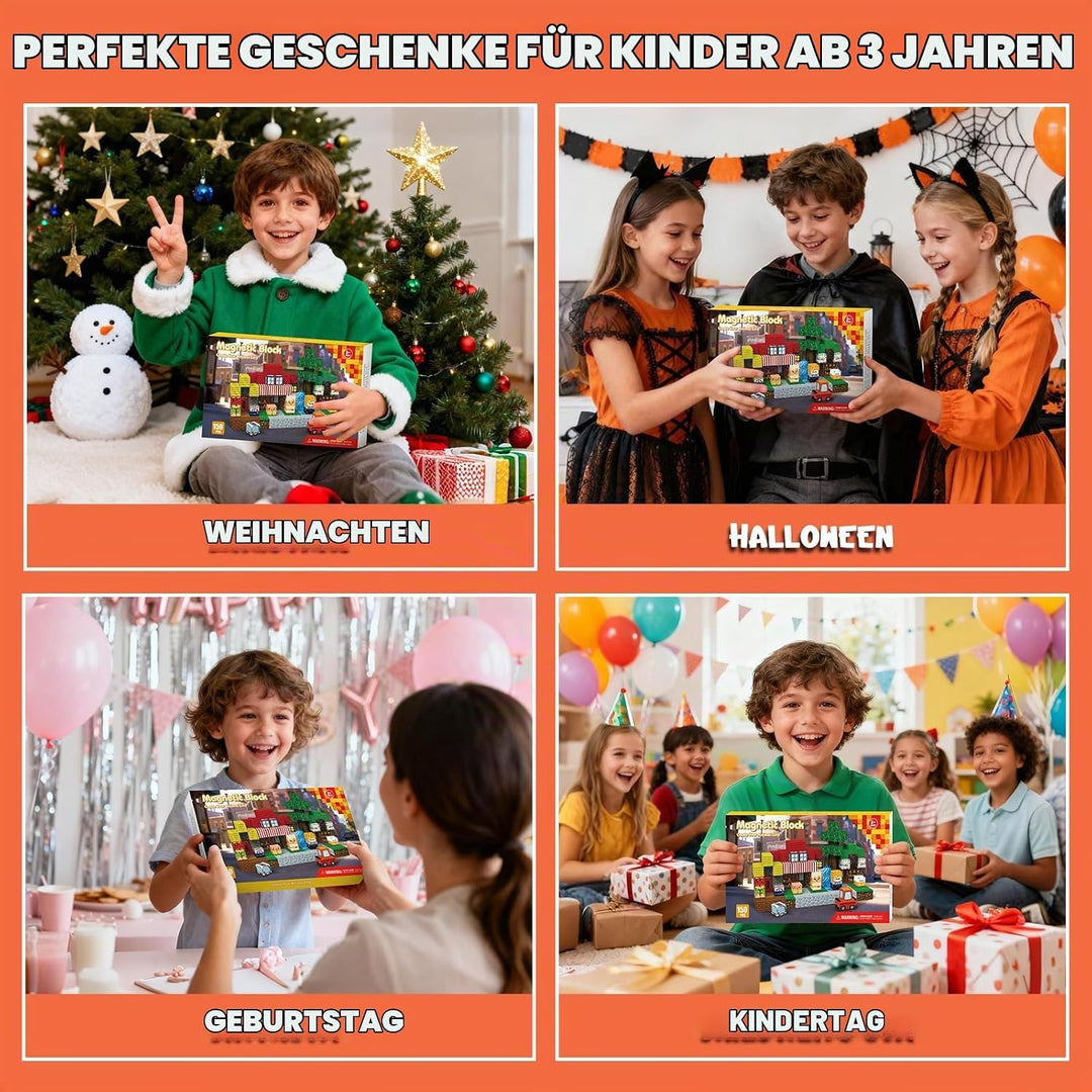 Magnetische Bausteine, Magnetische Blöcke 150 PCS für 3+ Jahre Alt, Magnetic Blocks Spielzeug-Sets f