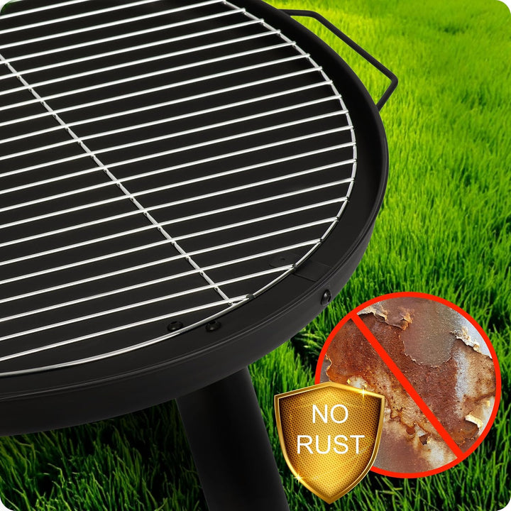 Berdsen Feuerschale mit Rost 60 cm Feuerstelle Outdoor Feuerkorb Garten Rostfrei Stahl Pulverbeschic