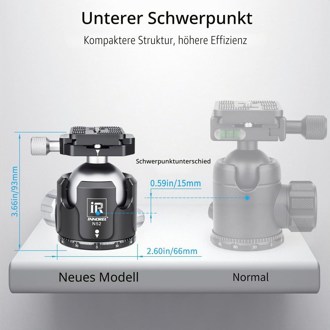 INNOREL N52 Kugelkopf Stativköpfe Tripod Head Niedrige Profile Kugelkopf 360 Grad Drehbarer Durchmes