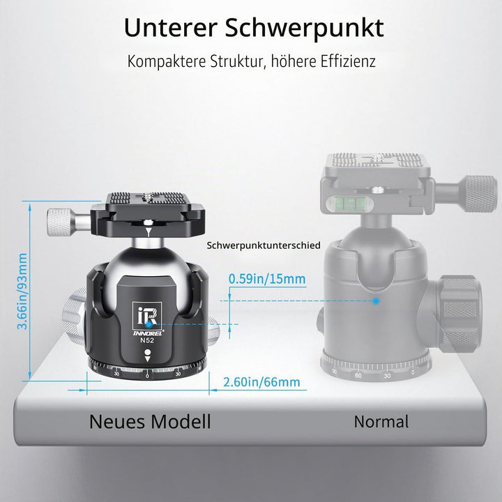 INNOREL N52 Kugelkopf Stativköpfe Tripod Head Niedrige Profile Kugelkopf 360 Grad Drehbarer Durchmes