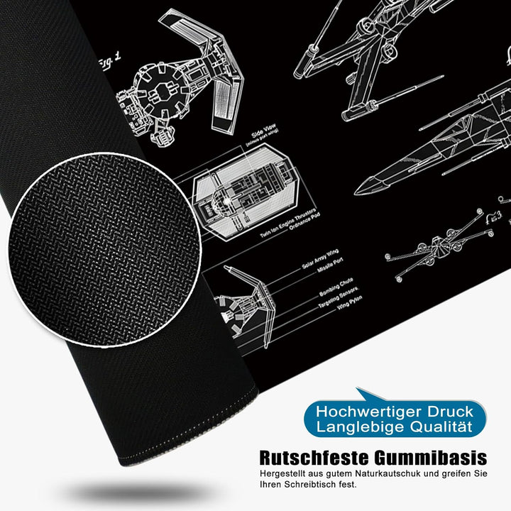 Schwarz Gaming Mousepad (Englischer) Schreibtischunterlage 800x300mm XL Mousepad Design Grosses Maus