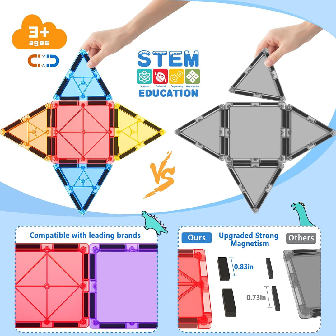 100 Magnetische Fliesen STEM Bauspielzeug mit 2 Autos, Sensorische Magnetische Bausteine für Kleinki