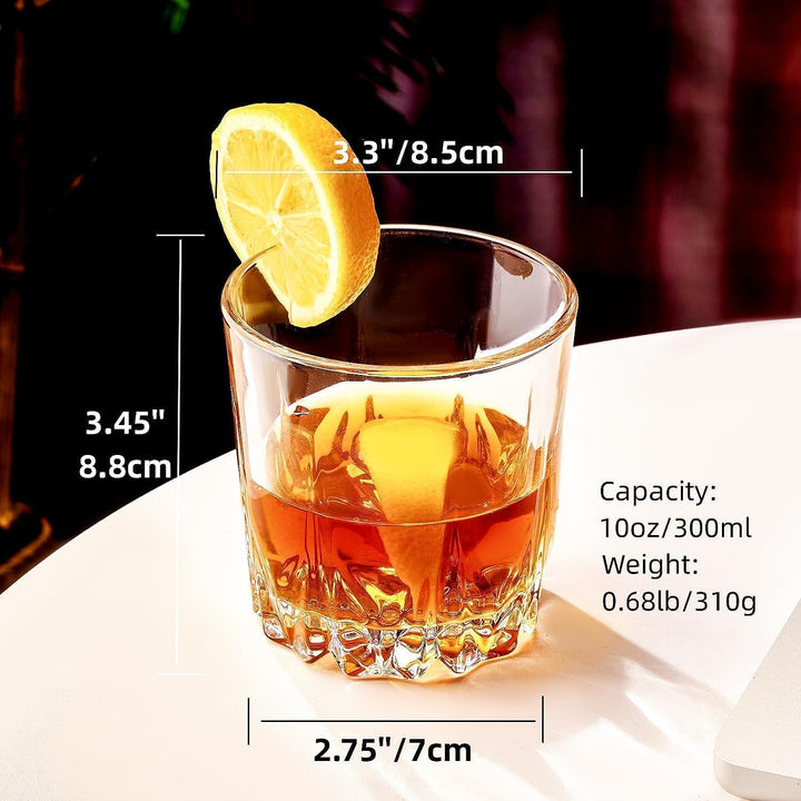 GLASKEY Whisky Gläser, 300ml Bleifrei Kristall Tumbler 4er Set, Whiskey Glas für Cocktail Rum Wodka