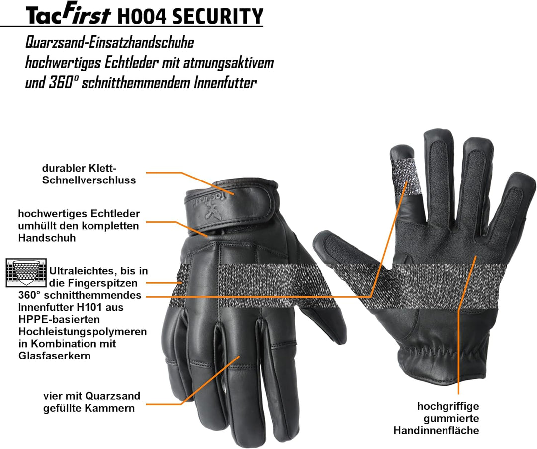 TacFirst SECURITY Quarzhandschuhe H004, schnitthemmende Quarz-Sand echtleder Security Handschuhe L (