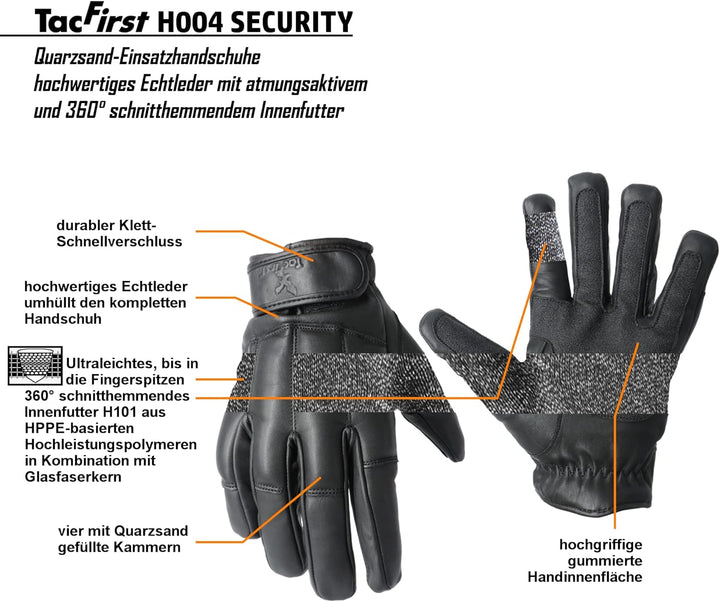 TacFirst SECURITY Quarzhandschuhe H004, schnitthemmende Quarz-Sand echtleder Security Handschuhe L (