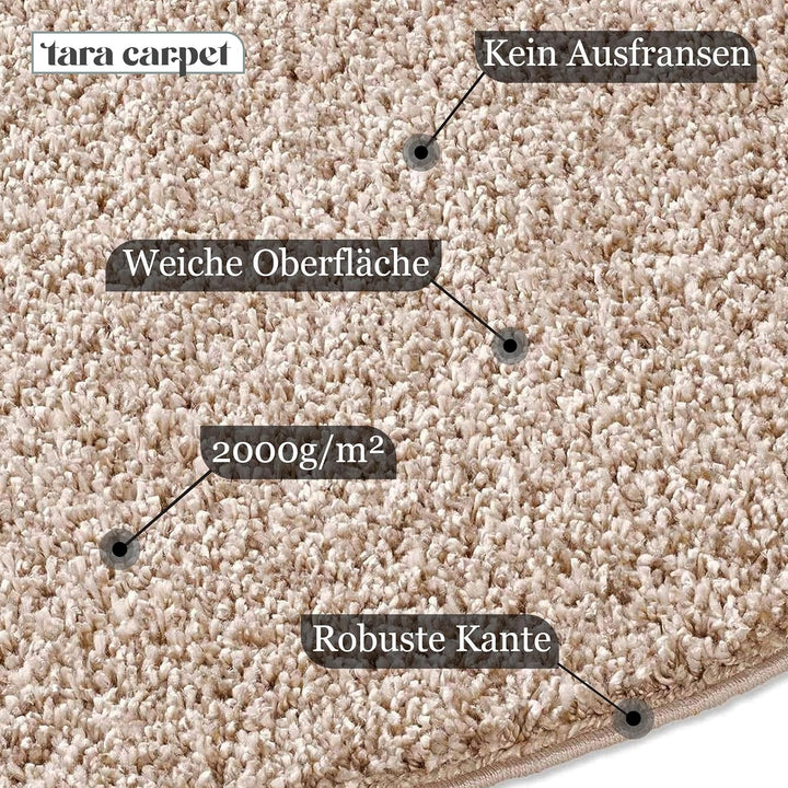 Taracarpet Shaggy Teppich Wohnzimmer Venezia Hochflor Langflor Teppiche modern Beige 120 cm rund 120