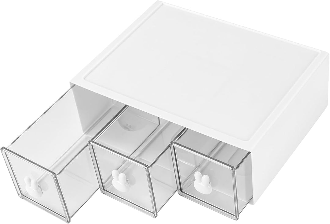 3-teilig Tee Organizer, 23x17x8cm Weiss Kunststoff mit Schubladen Schubladen Box Teebox, Teebeutel A