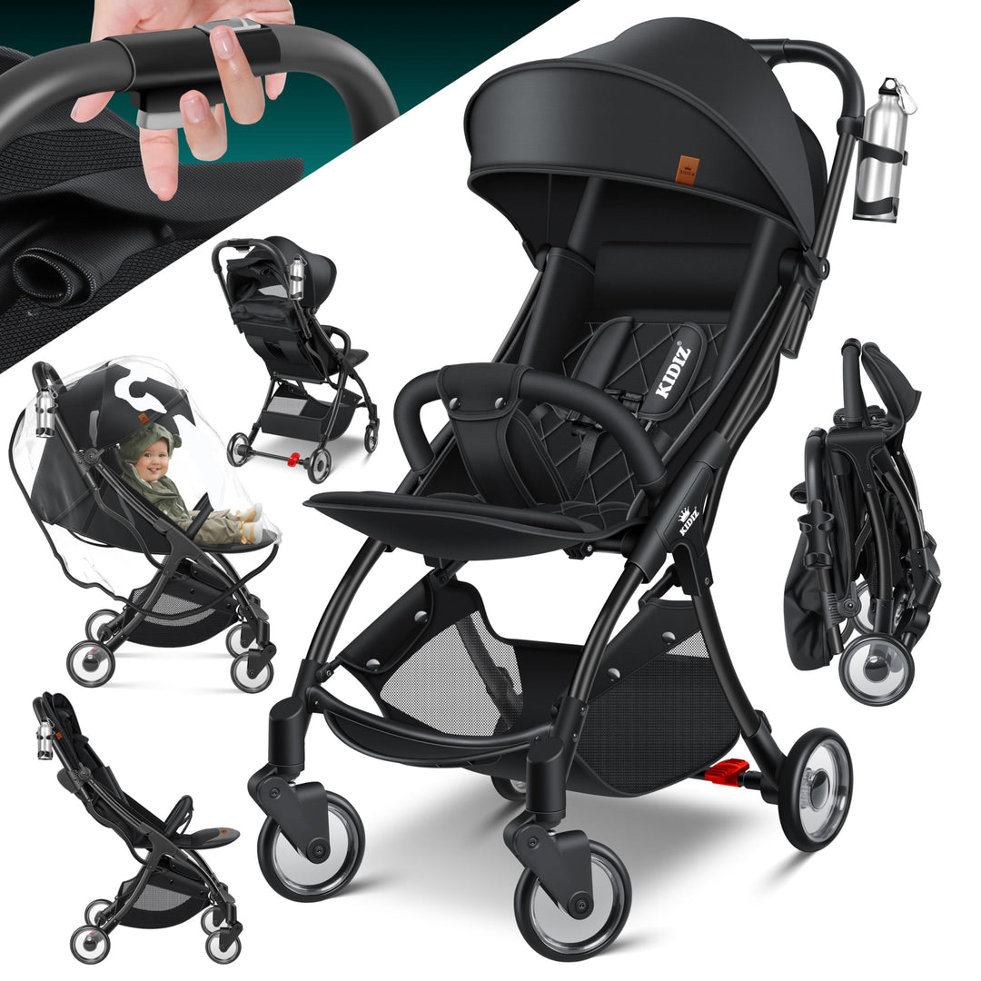 KIDIZ® Kinderwagen Premium Kinderbuggy klappbar Liegebuggy Sportwagen Faltbar 360°Räder 5-Punkt Gurt
