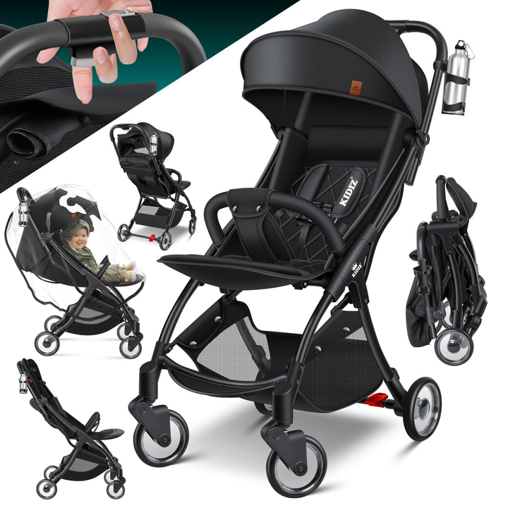 KIDIZ® Kinderwagen Premium Kinderbuggy klappbar Liegebuggy Sportwagen Faltbar 360°Räder 5-Punkt Gurt