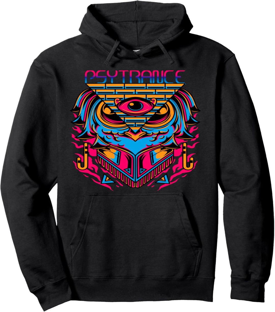 Psytrance Hoodie Trippy Techno Rave Owl Edm Psychedelic Pullover Hoodie
