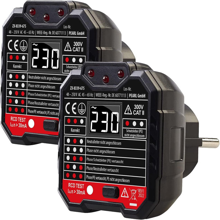 revolt Tester für Steckdose: 2er-Set Steckdosentester, LCD-Display, RCD-Test, LED-Anzeige, 48-250 V